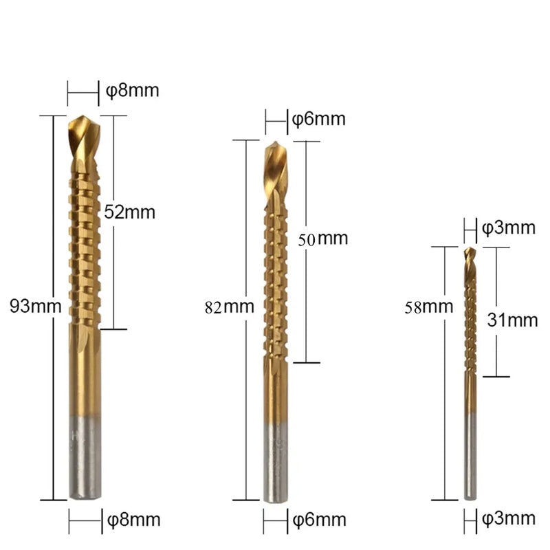 Jogo de Brocas Titânio 6 peças - 4/12, 4/20, 4/32mm, 3, 6, 8mm