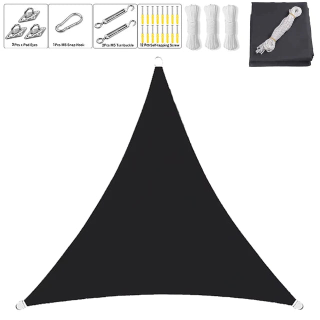 Tela de Sombreamento Decorativa Triangular - 5 x 5 x 5m + Kit de Instalação