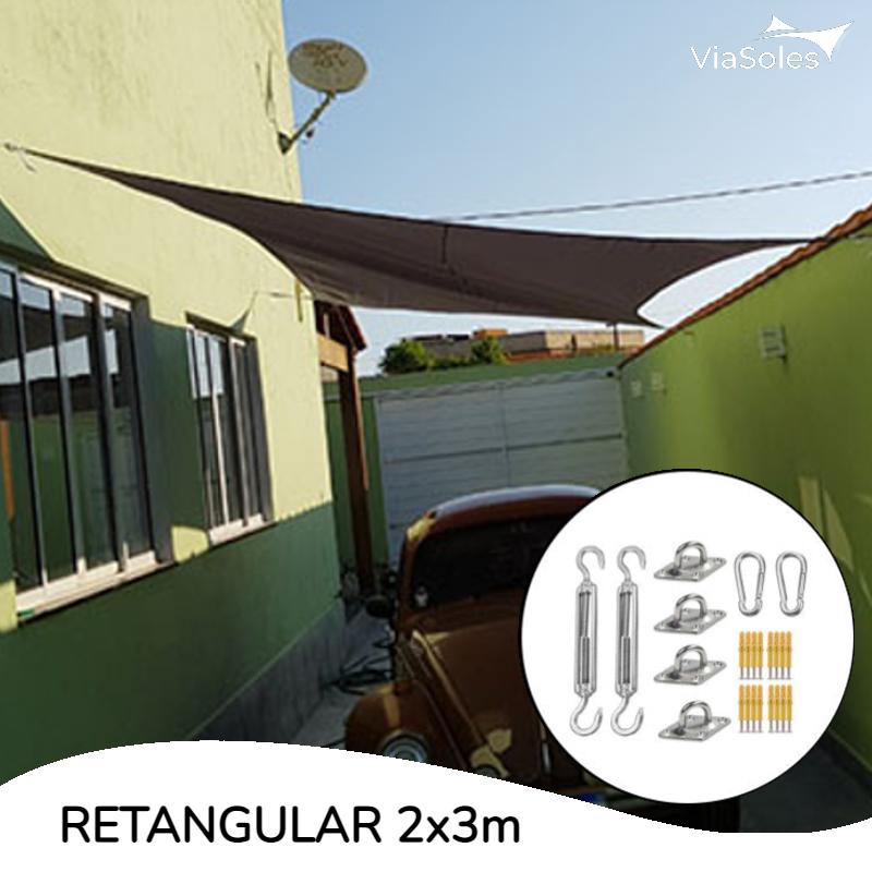 Tela de Sombreamento Decorativa Retangular - 2x3m + Kit de Instalação