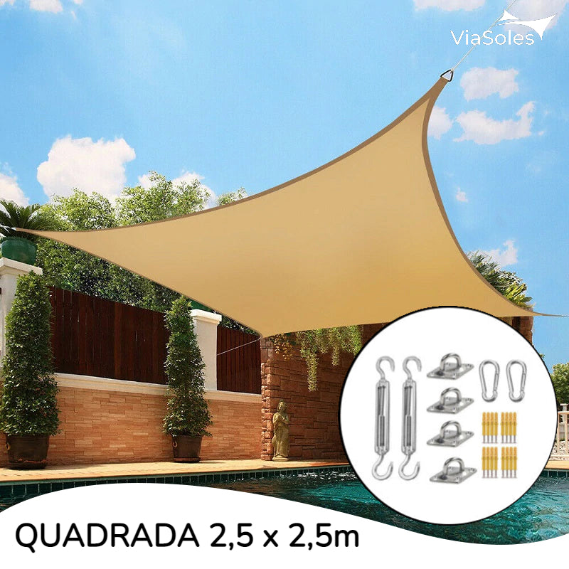 Tela de Sombreamento Decorativa Quadrada - 2,5 x 2,5m + Kit de Instalação