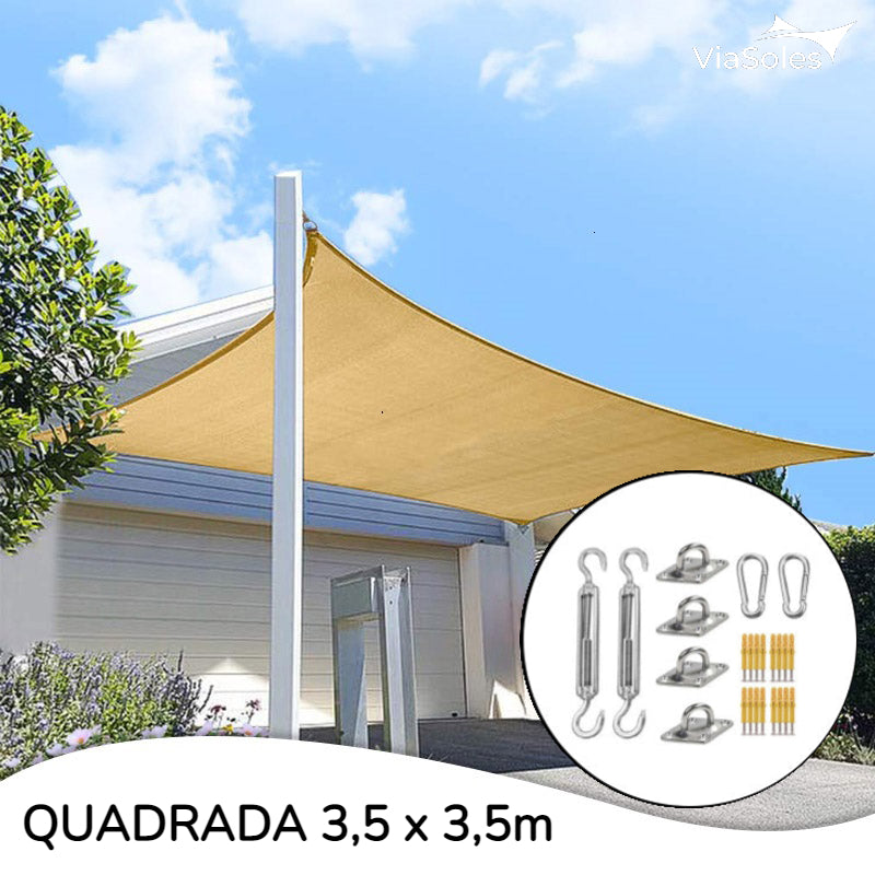 Tela de Sombreamento Decorativa Quadrada - 3,5 x 3,5m + Kit de Instalação