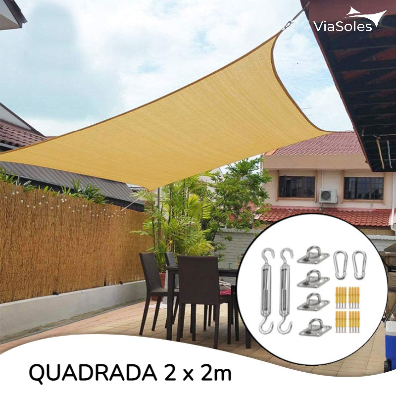 Tela de Sombreamento Decorativa Quadrada - 2x2m + Kit de Instalação