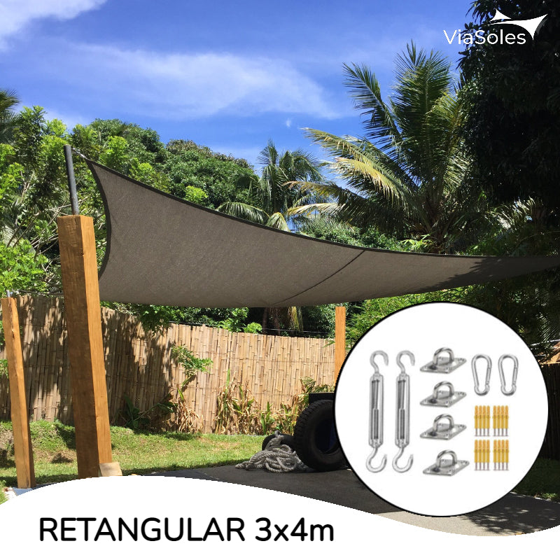 Tela de Sombreamento Decorativa Retangular - 3x4m + Kit de Instalação