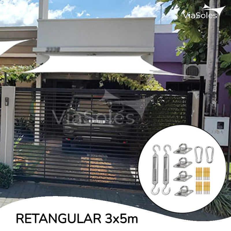 Tela de Sombreamento Decorativa Retangular - 3x5m + Kit de Instalação