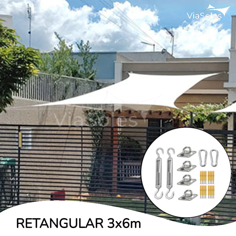 Tela de Sombreamento Decorativa Retangular - 3 x 6m + Kit de Instalação