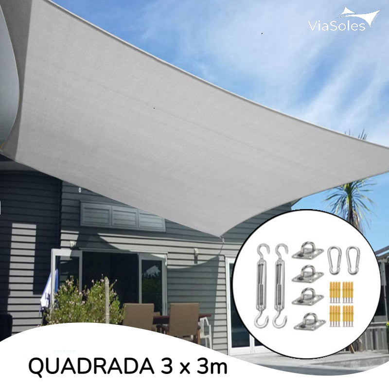 Tela de Sombreamento Decorativa Quadrada - 3x3m + Kit de Instalação