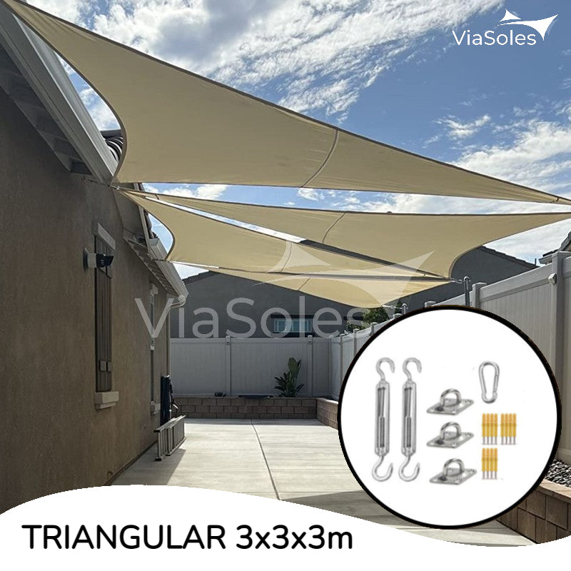 Tela de Sombreamento Decorativa Triangular - 3x3x3m + Kit de Instalação