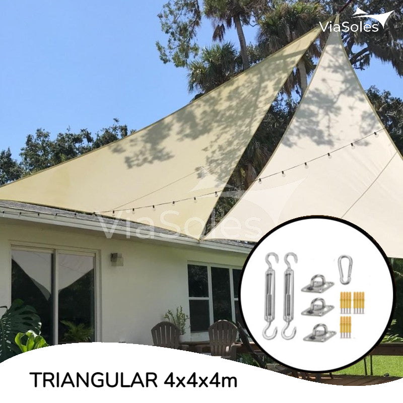 Tela de Sombreamento Decorativa Triangular - 4 x 4 x 4m + Kit de Instalação