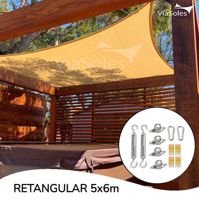 Tela de Sombreamento Decorativa Retangular - 5 x 6m + Kit de Instalação