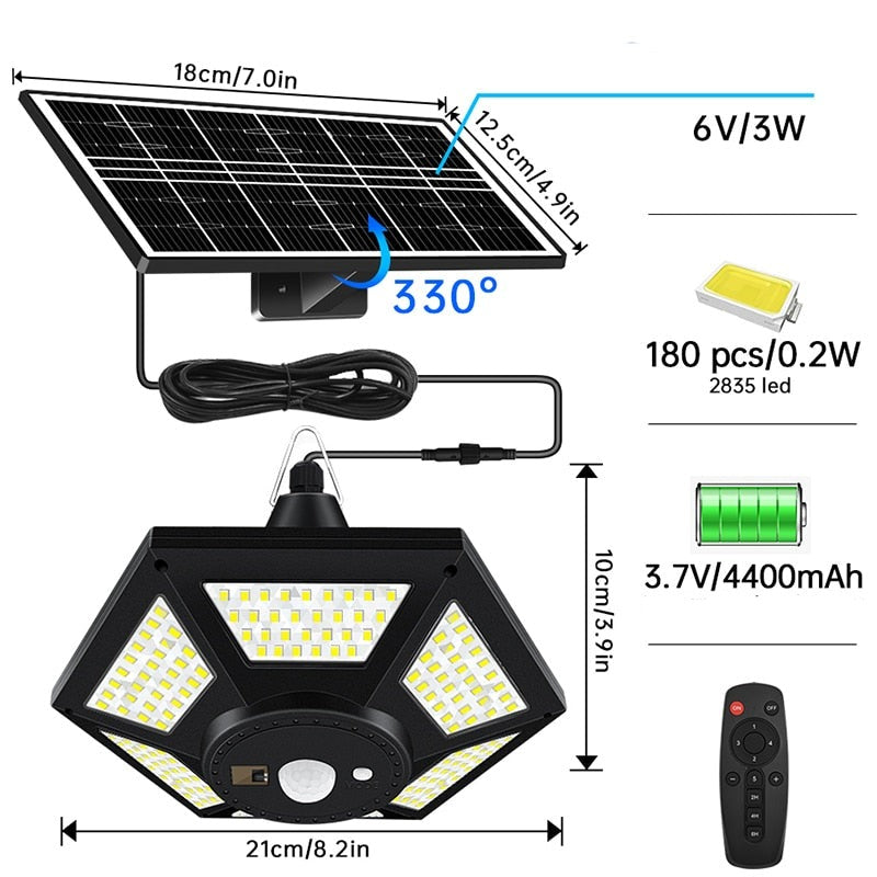 Refletor Pendente Solar 180 LED's- Iluminação 360º